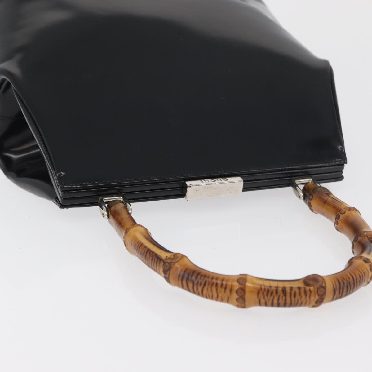 GUCCI Bamboo Hand Bag Enamel Black Silver 000 781 0295 Auth 176588