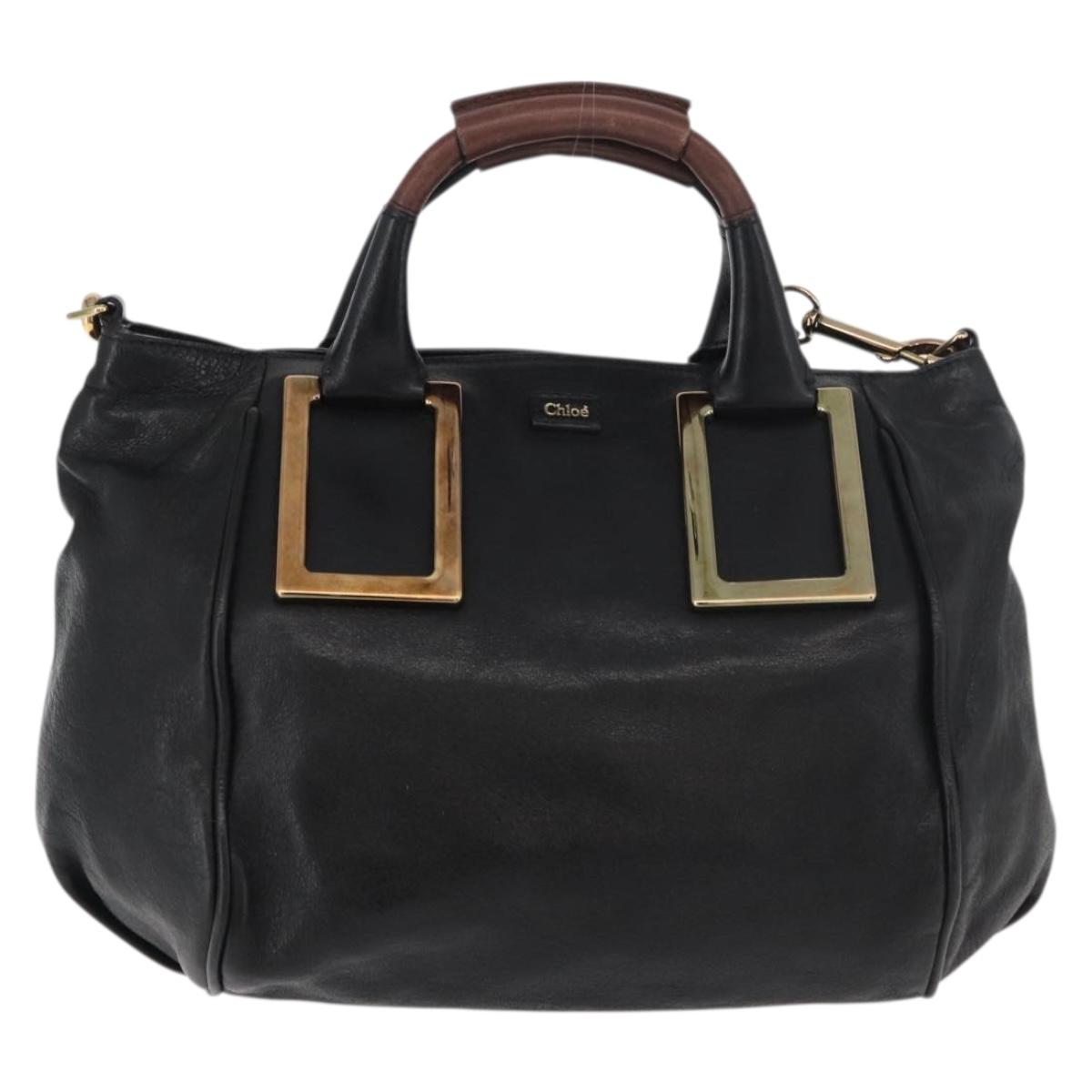 Chloe Etel Hand Bag Leather 2way Black Gold Auth 176589A