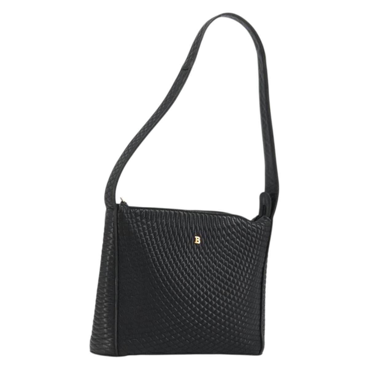 BALLY Shoulder Bag Leather Black Gold Auth 176596