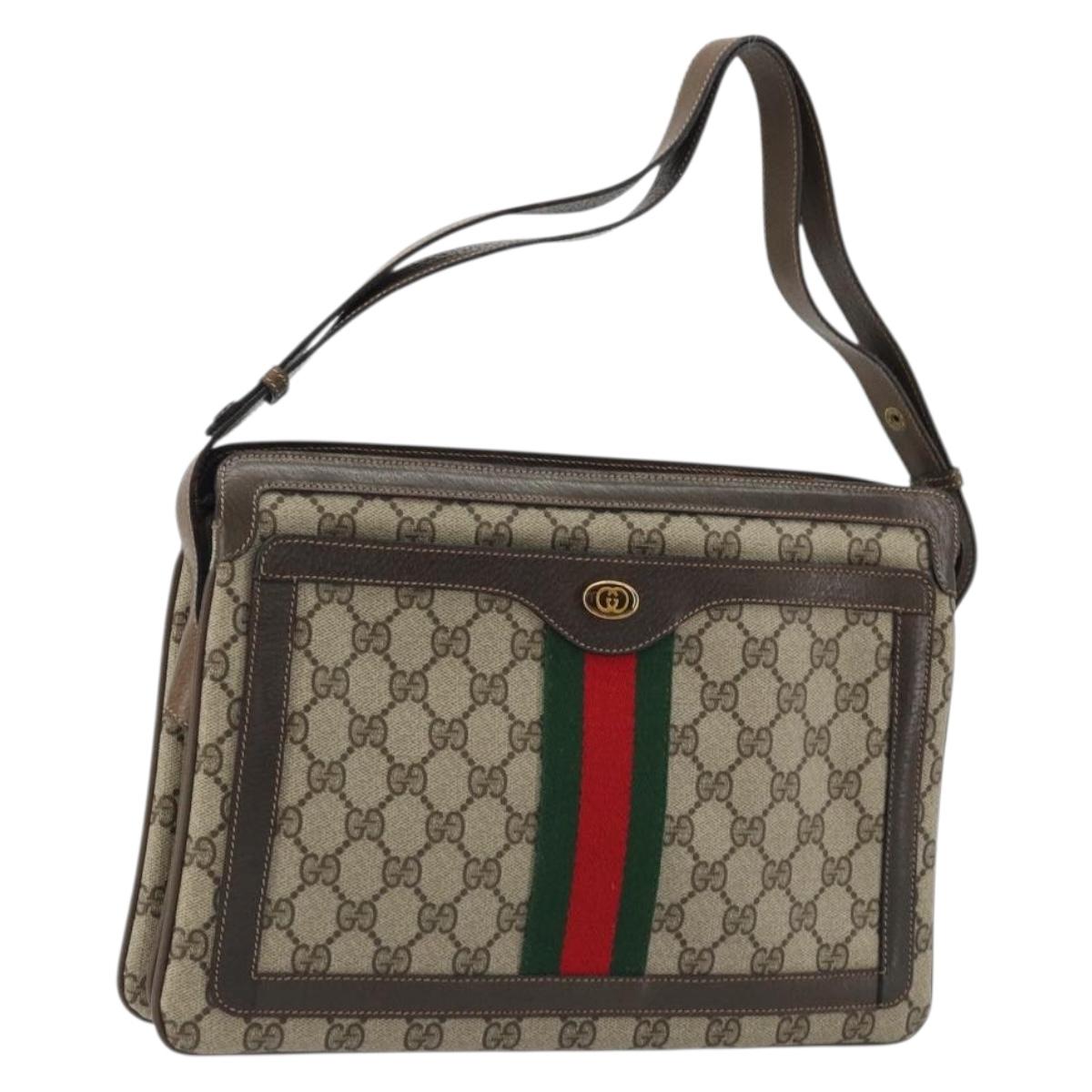 GUCCI GG Supreme Web Sherry Line Bag PVC Beige Gold 14 02 013 Auth 176608