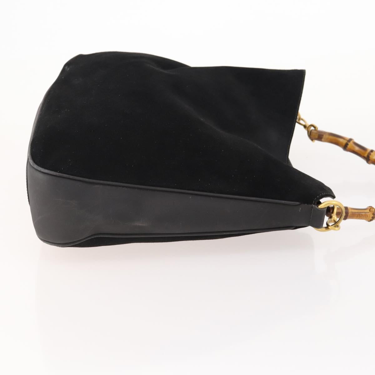GUCCI Bamboo Shoulder Bag Suede Black Gold 001 1577 Auth 176611