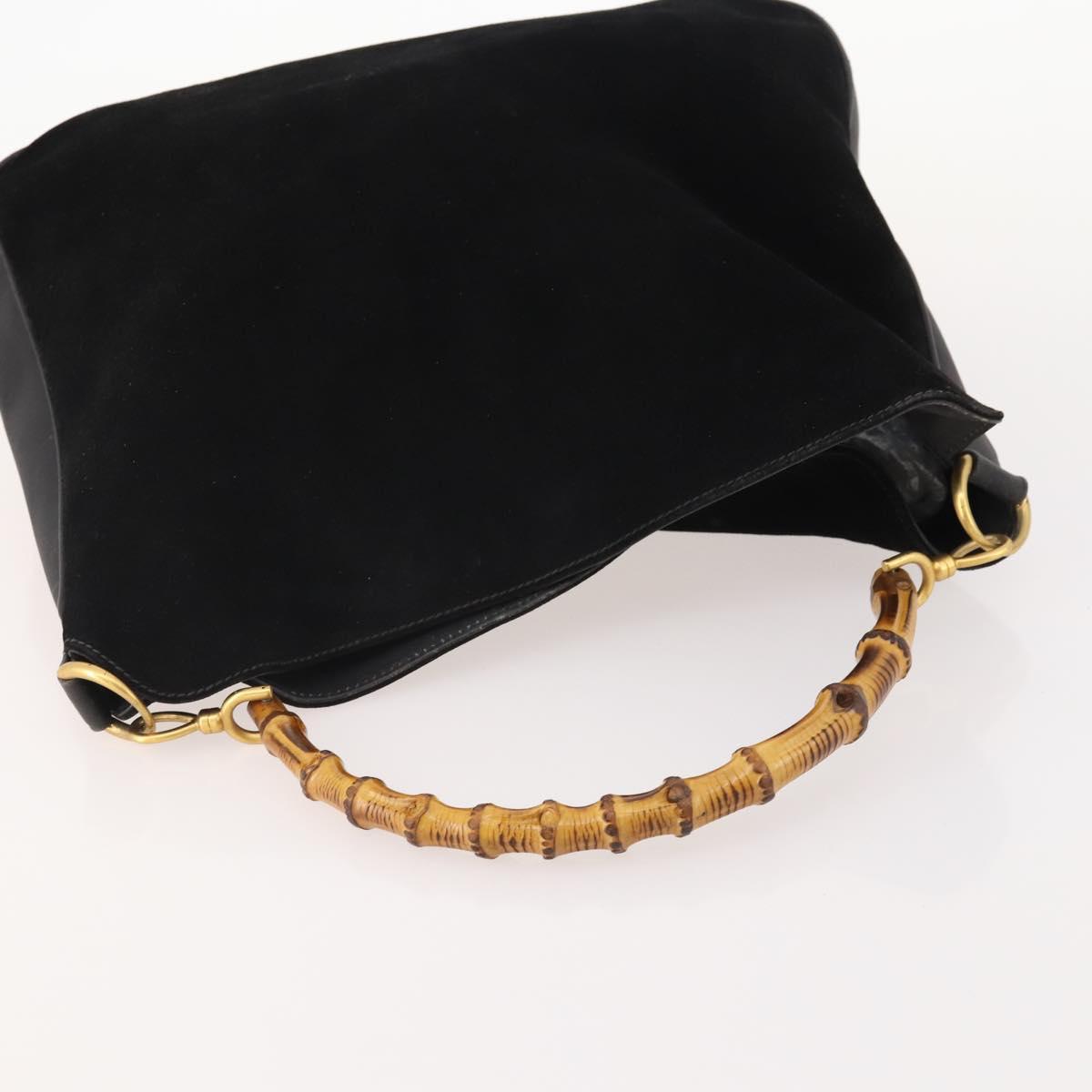 GUCCI Bamboo Shoulder Bag Suede Black Gold 001 1577 Auth 176611
