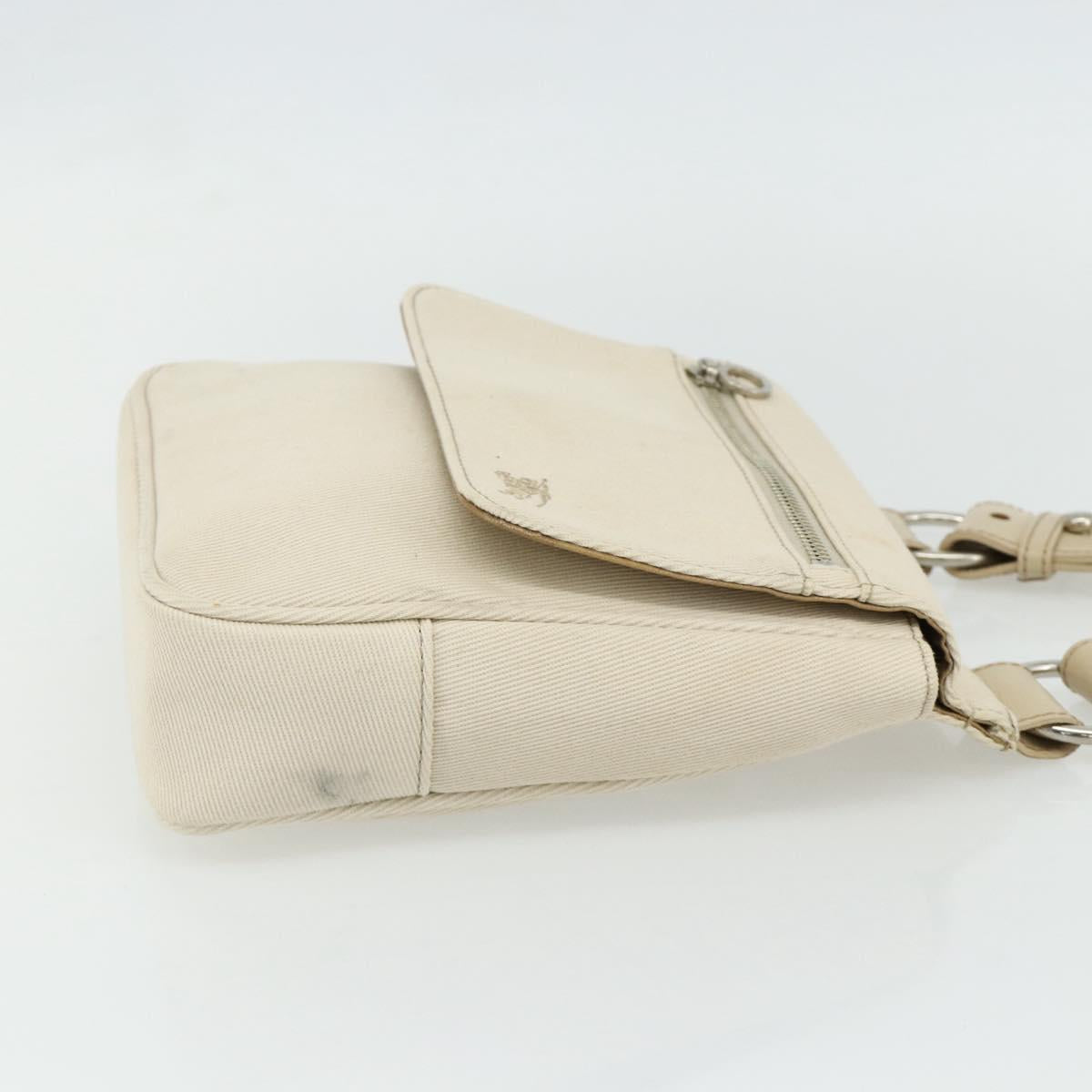 BURBERRY Blue Label Shoulder Bag Canvas Beige Silver Auth 176617