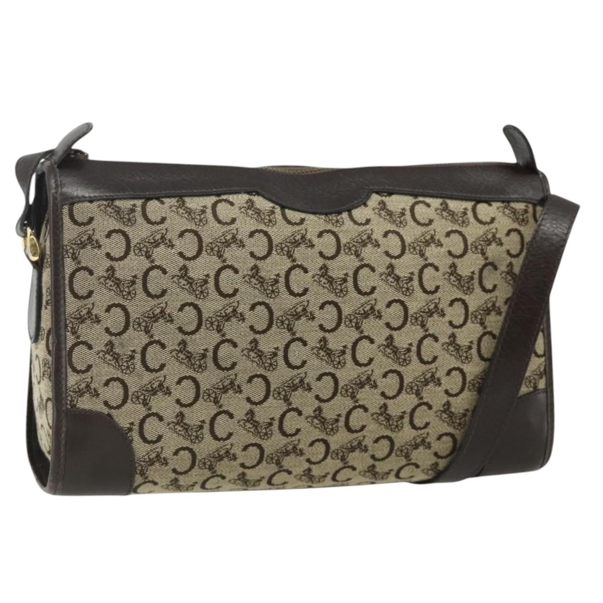 CELINE C Sulky Shoulder Bag Canvas Beige Gold Auth 176618