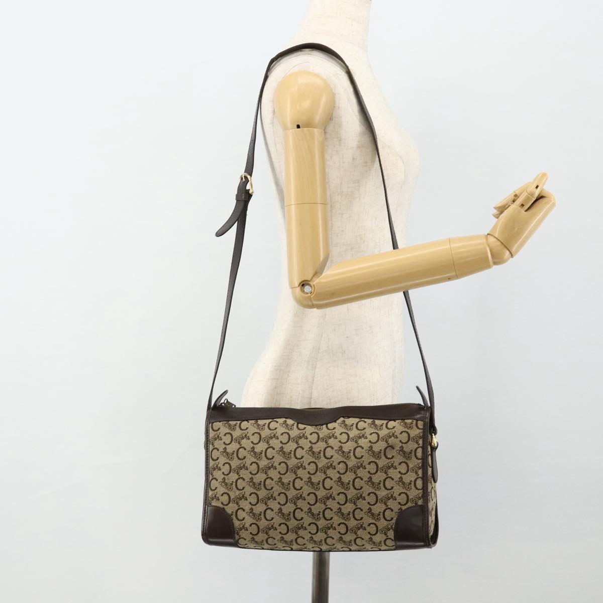 CELINE C Sulky Shoulder Bag Canvas Beige Gold Auth 176618