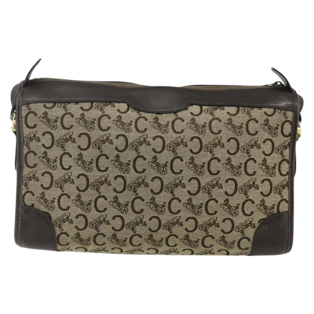 CELINE C Sulky Shoulder Bag Canvas Beige Gold Auth 176618