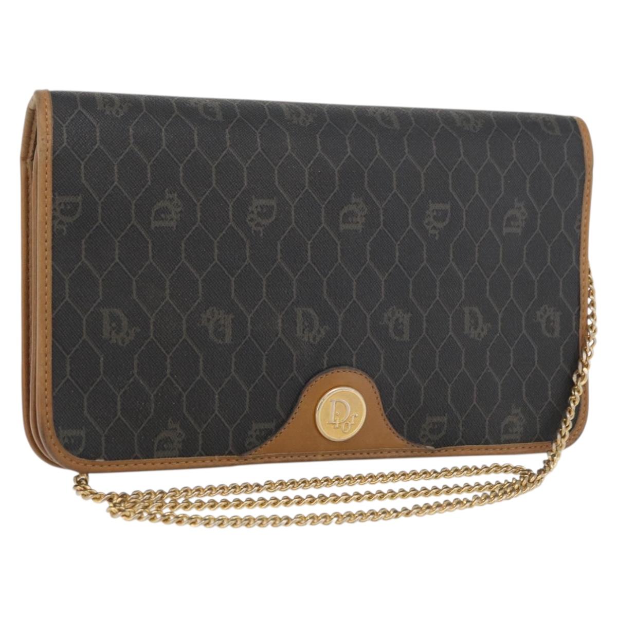 Christian Dior Honeycomb Canvas Shoulder Bag PVC Beige Gold Auth 176623