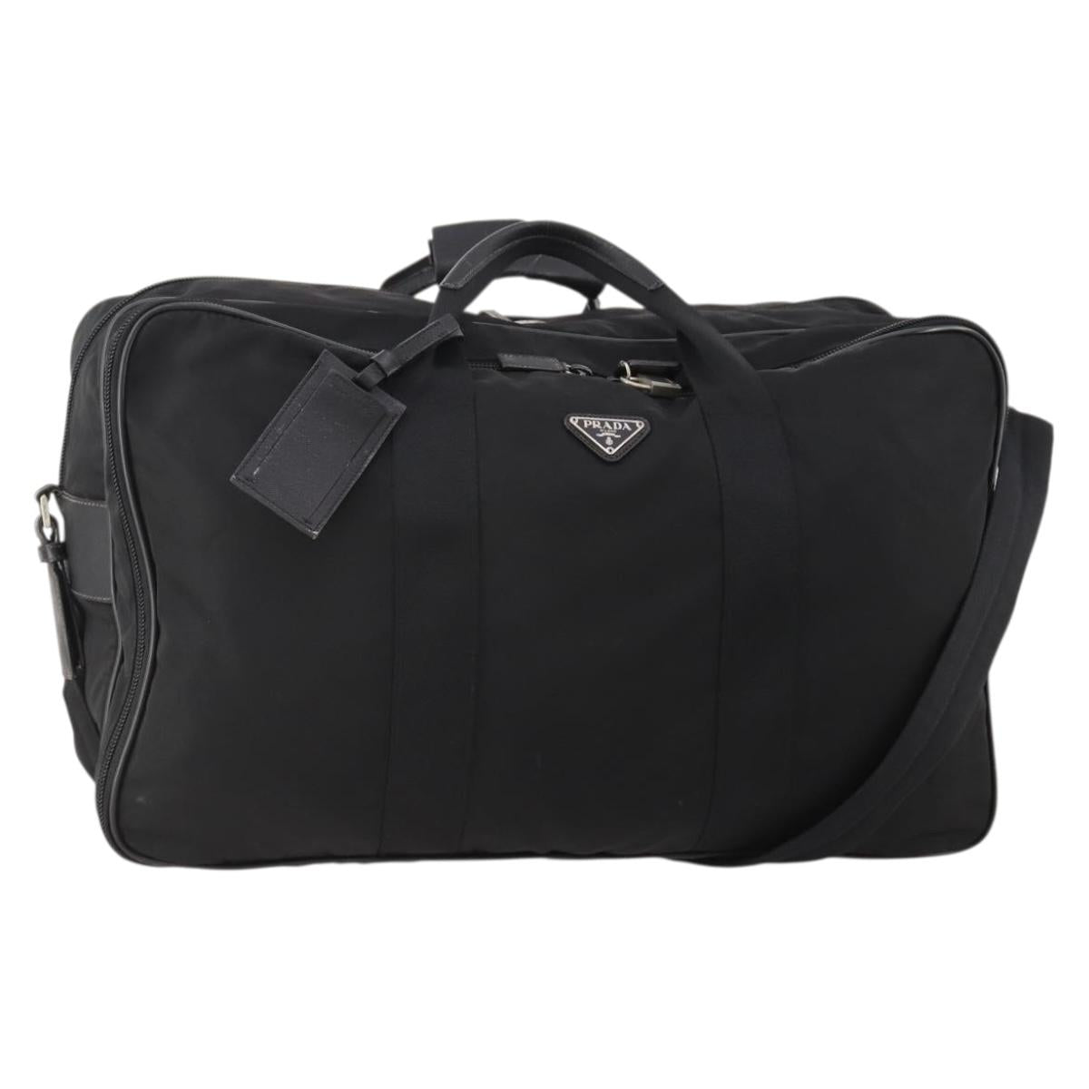 PRADA Boston Bag Nylon 2way Black Silver Auth 176630