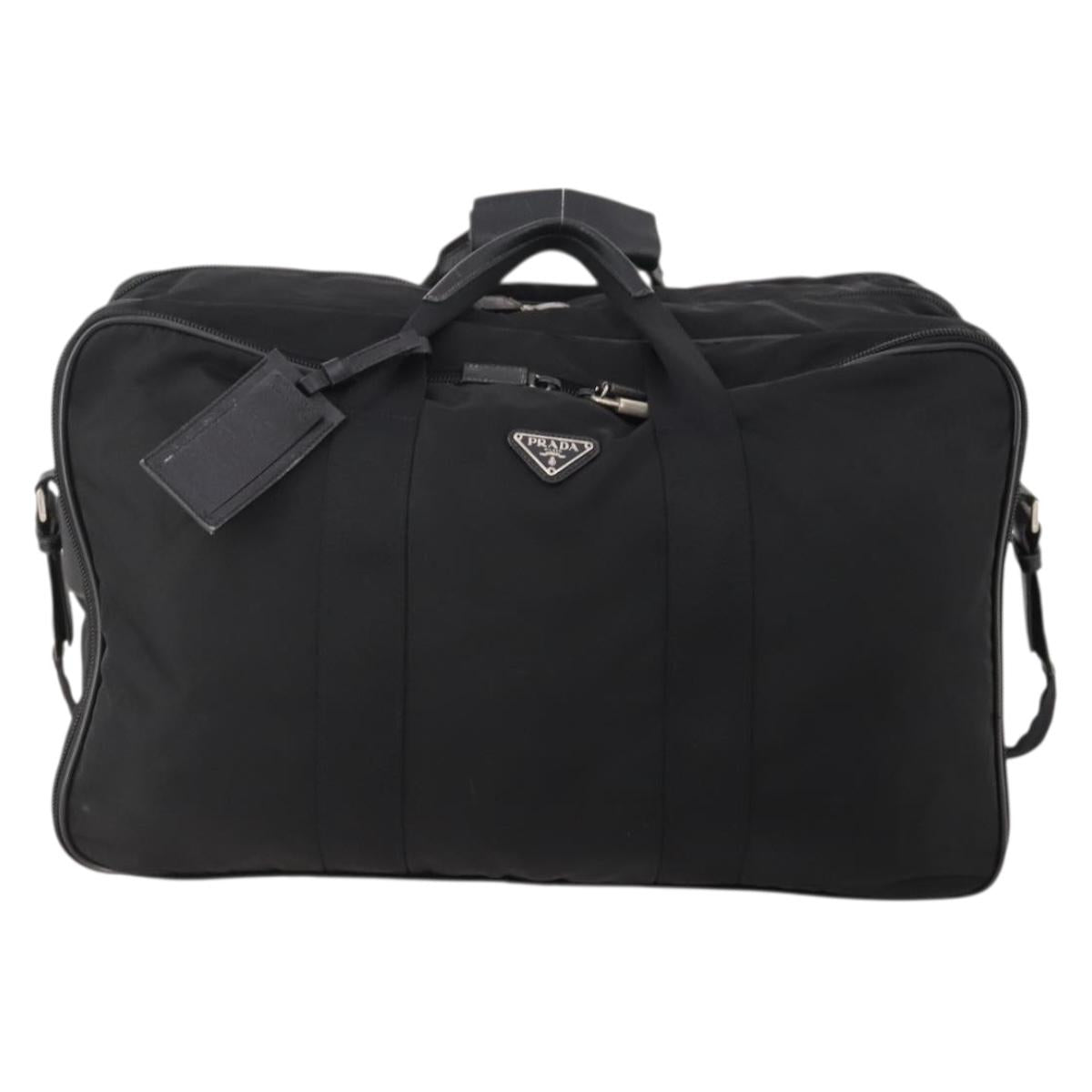 PRADA Boston Bag Nylon 2way Black Silver Auth 176630