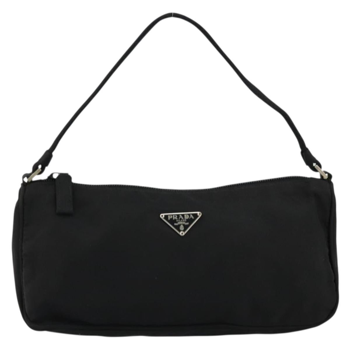 PRADA Accessory Pouch Nylon Black Silver Auth 176631A