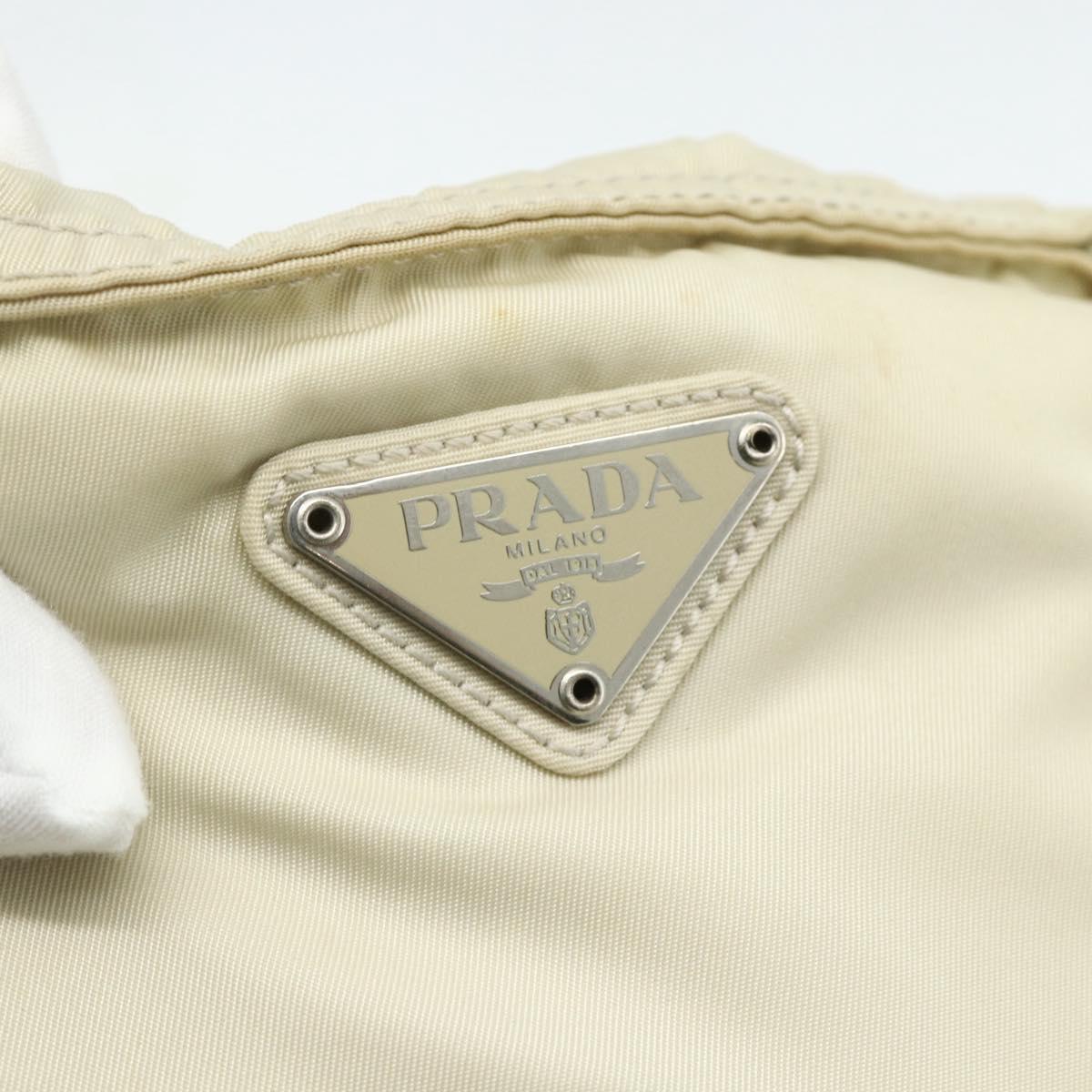 PRADA Tote Bag Nylon Beige Silver Auth 176637