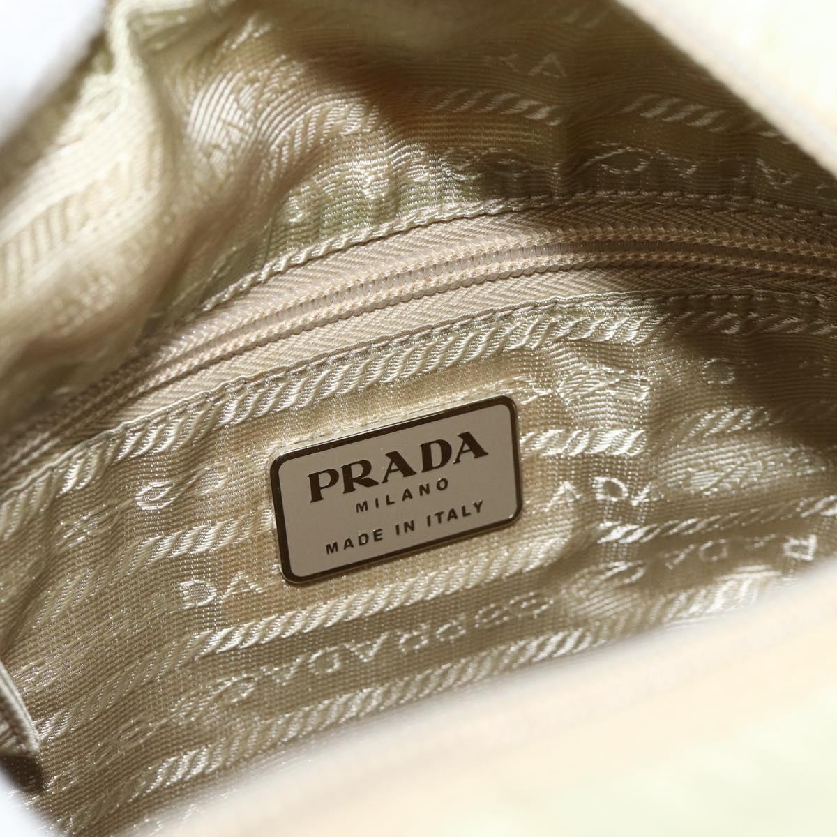 PRADA Tote Bag Nylon Beige Silver Auth 176637