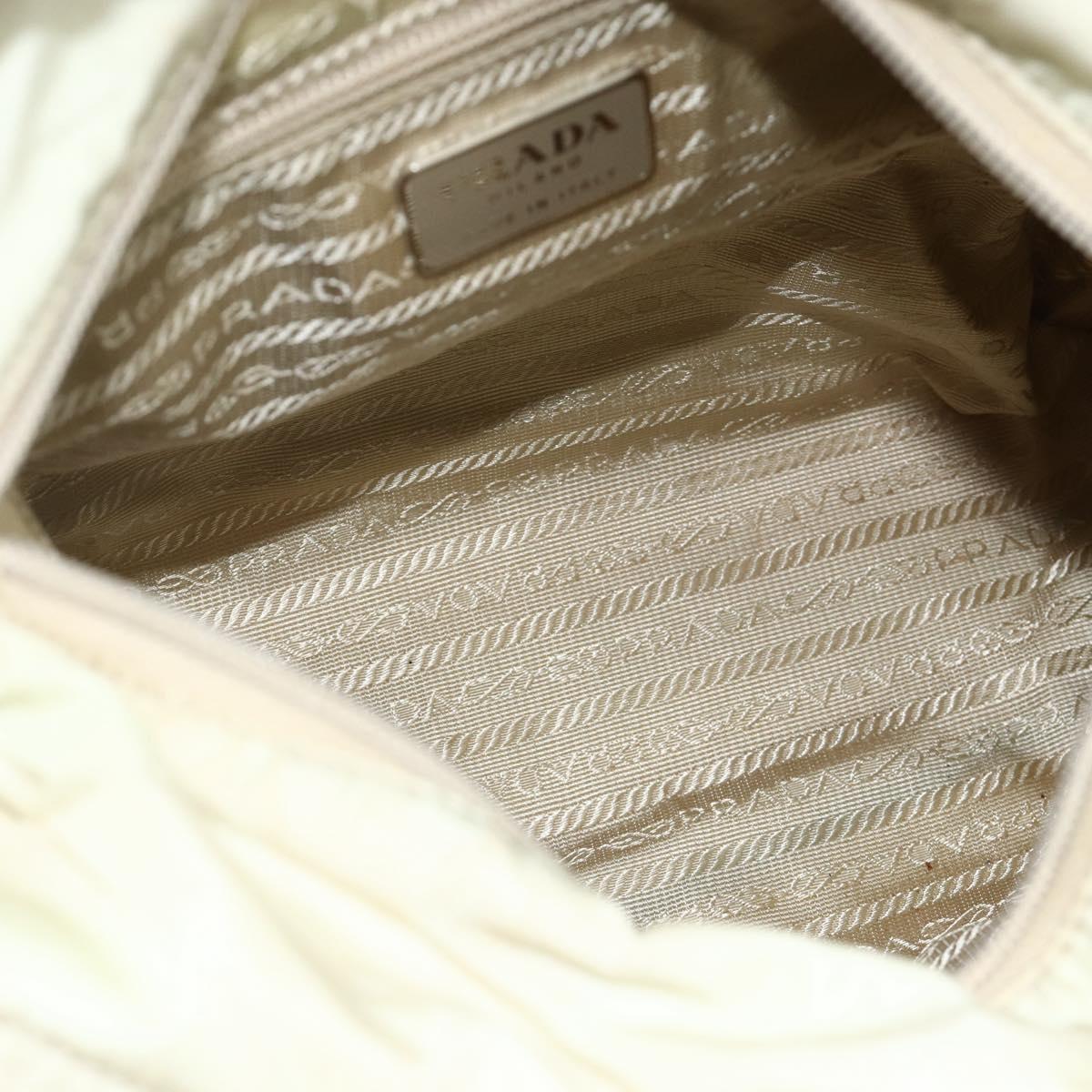 PRADA Tote Bag Nylon Beige Silver Auth 176637