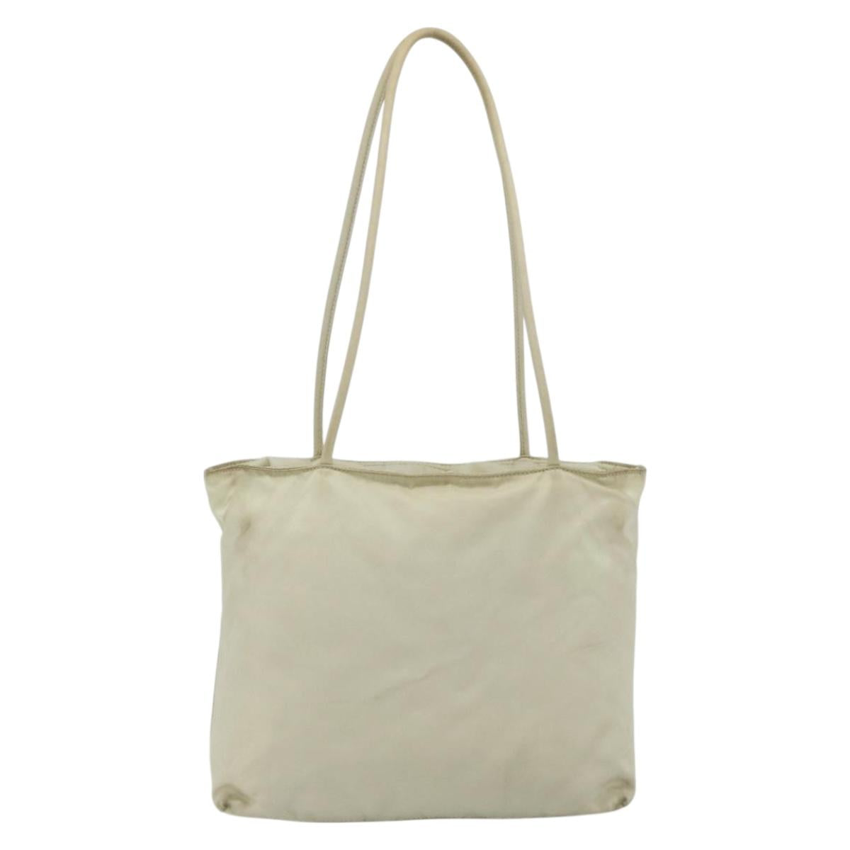 PRADA Tote Bag Nylon Beige Silver Auth 176637