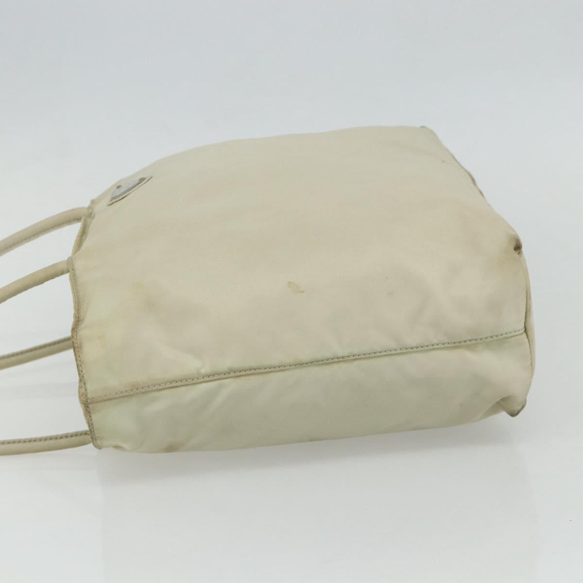 PRADA Tote Bag Nylon Beige Silver Auth 176637
