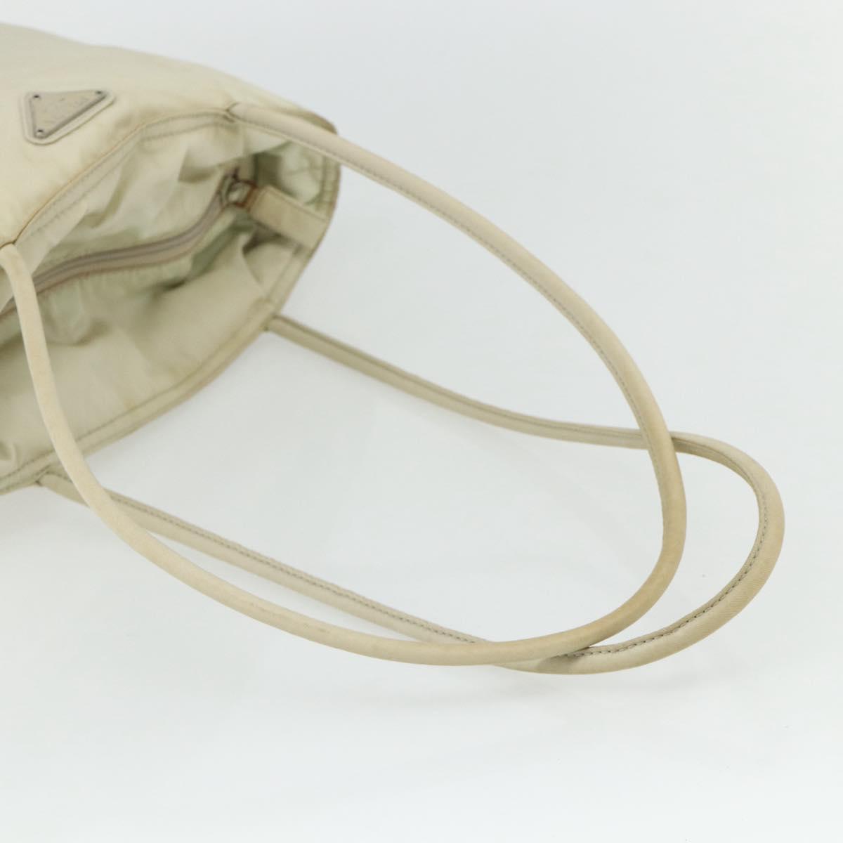 PRADA Tote Bag Nylon Beige Silver Auth 176637