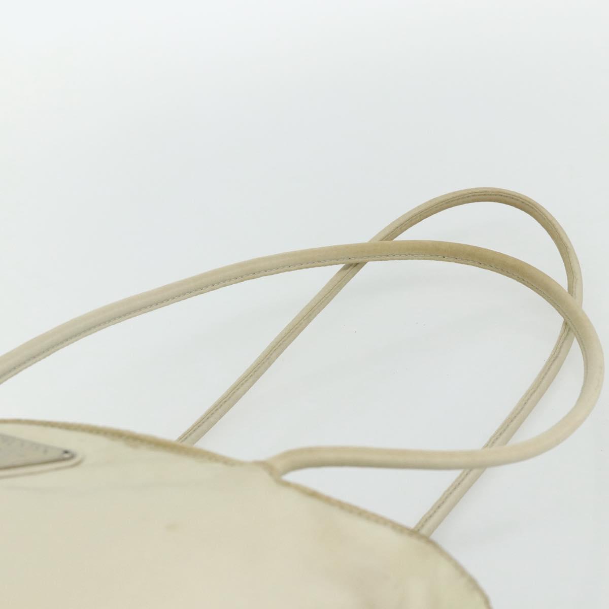 PRADA Tote Bag Nylon Beige Silver Auth 176637