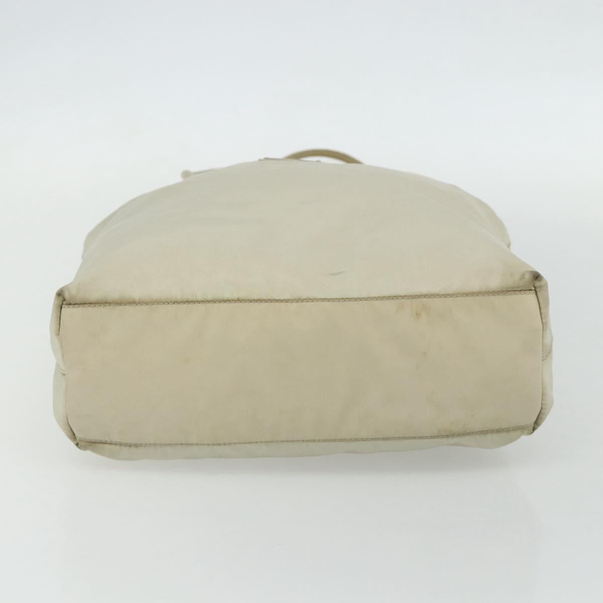 PRADA Tote Bag Nylon Beige Silver Auth 176637