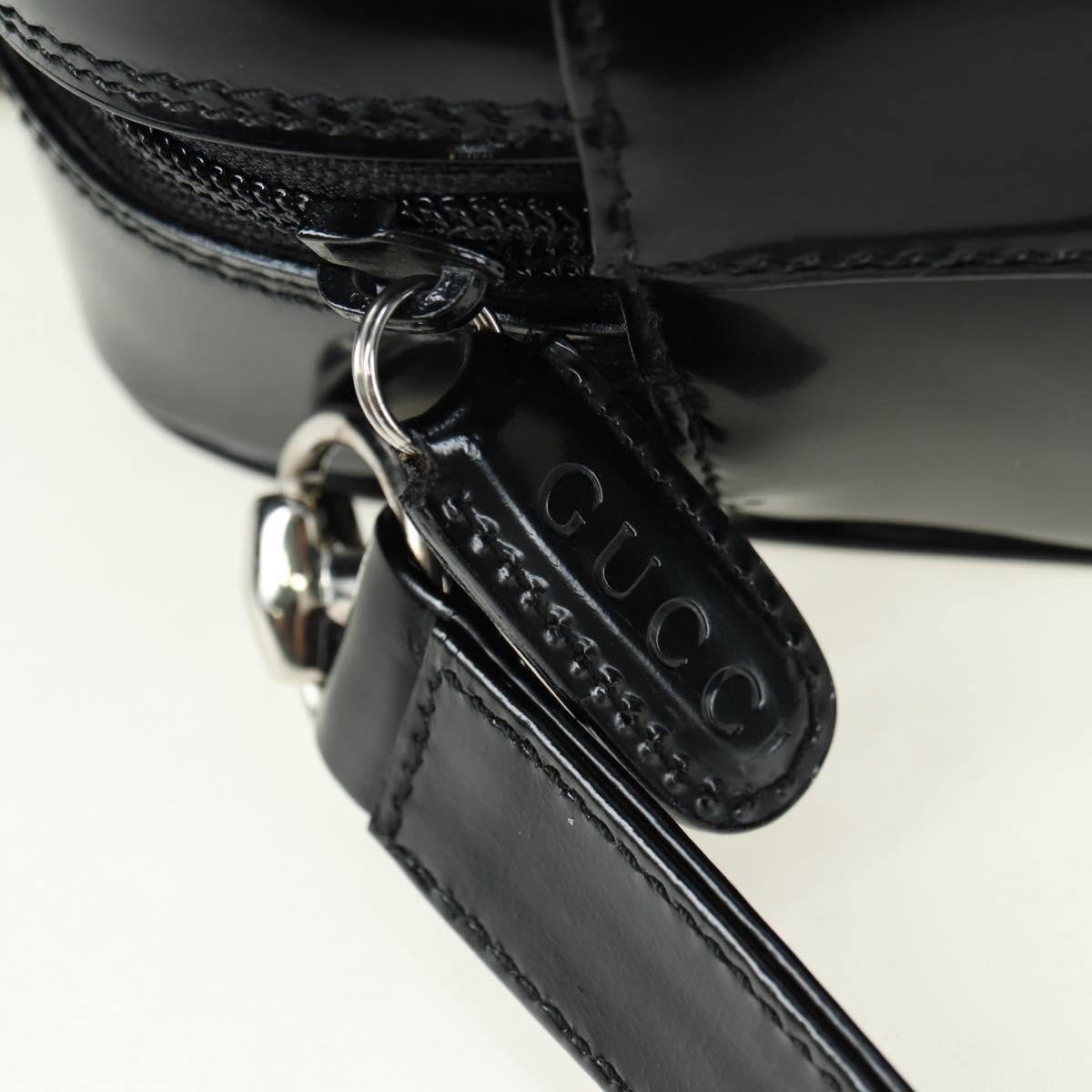 GUCCI Hand Bag Patent leather 2way Black Silver Auth 176640