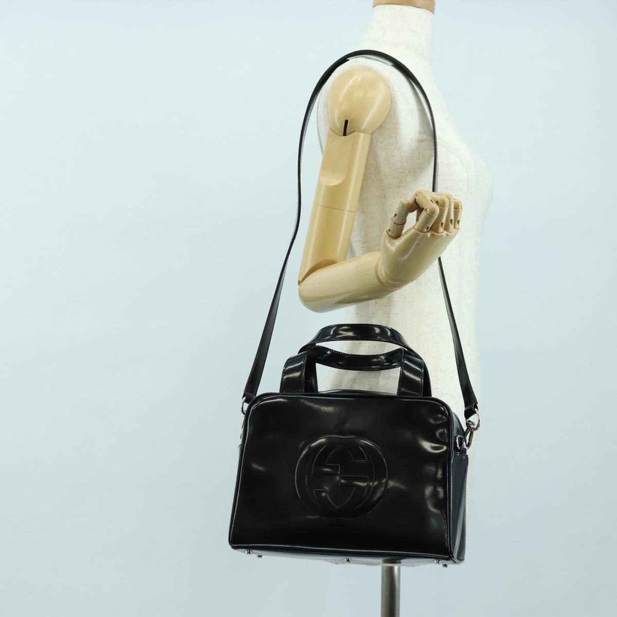GUCCI Hand Bag Patent leather 2way Black Silver Auth 176640