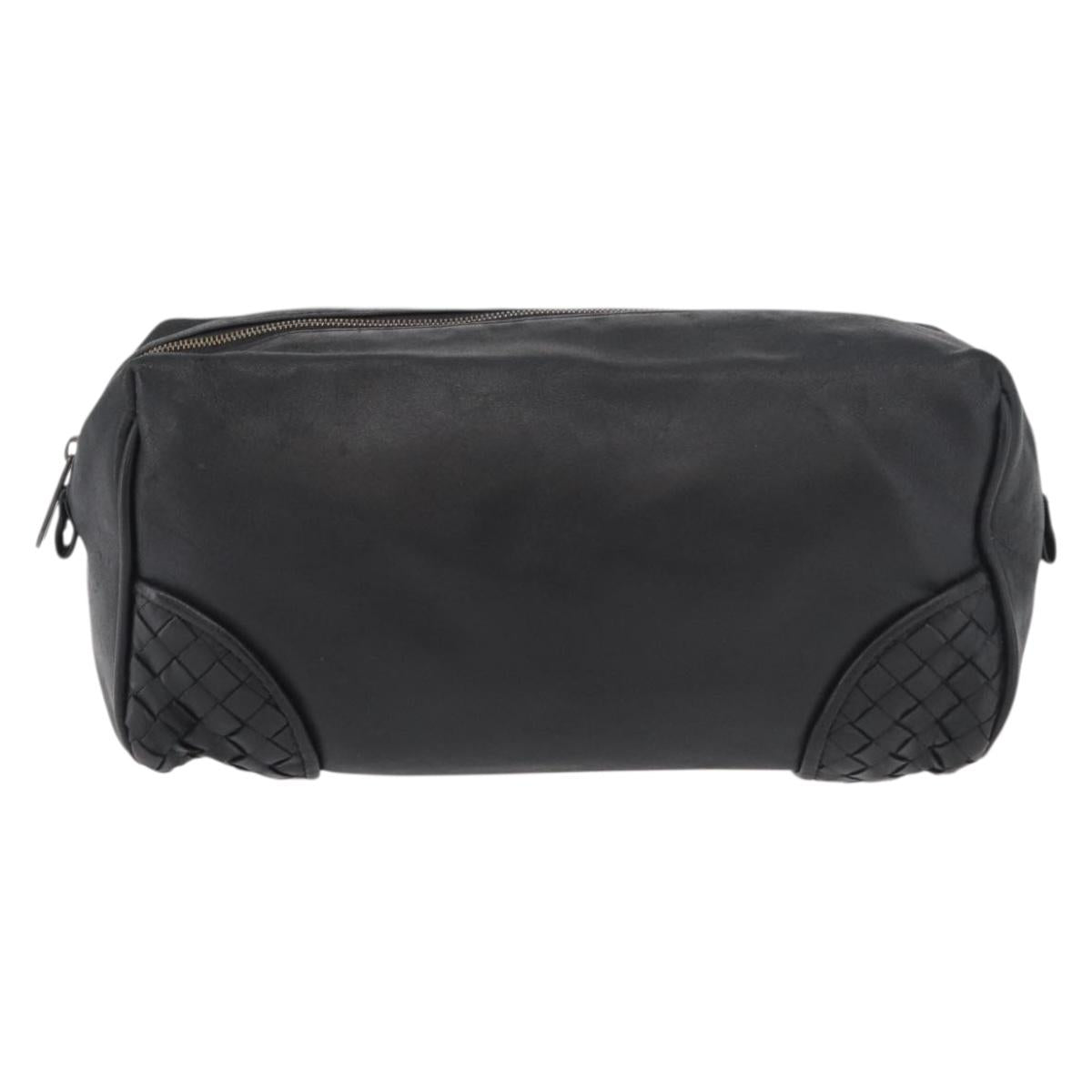 BOTTEGA VENETA Clutch Bag Leather Black Auth 176641