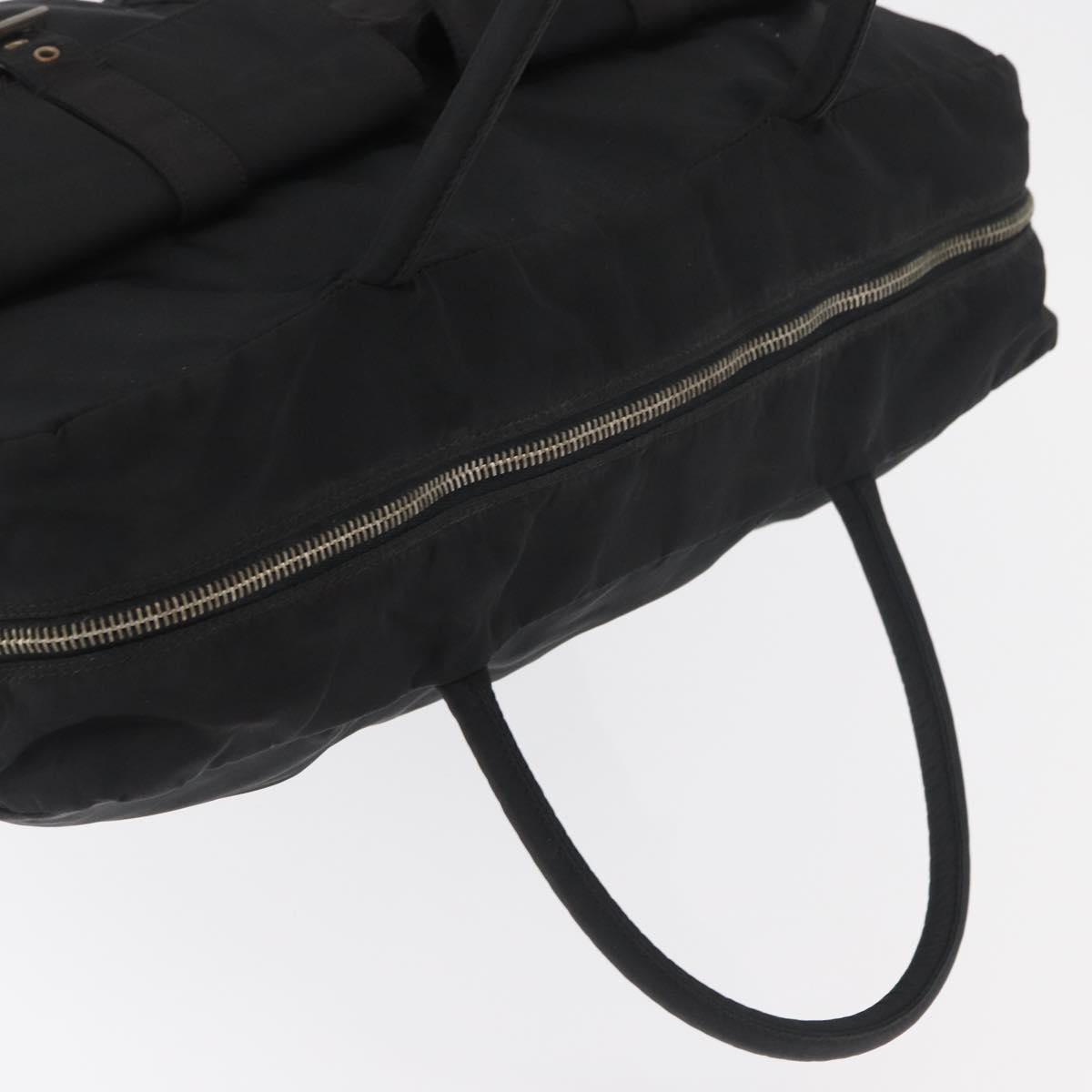 PRADA Tote Bag Nylon Black Silver Auth 176645
