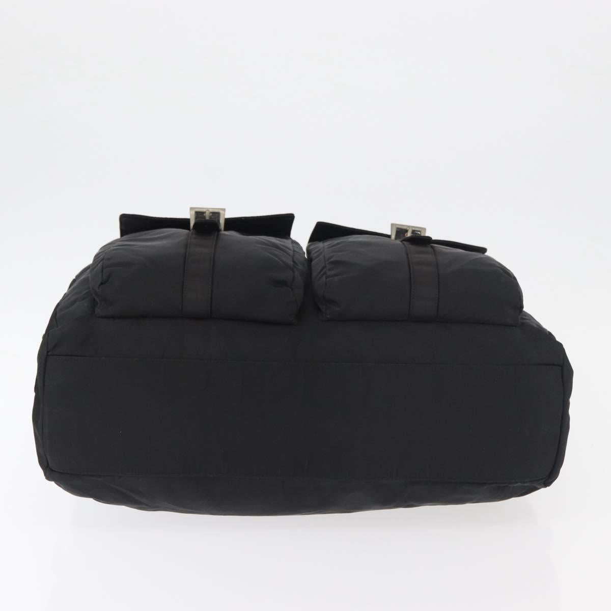 PRADA Tote Bag Nylon Black Silver Auth 176645