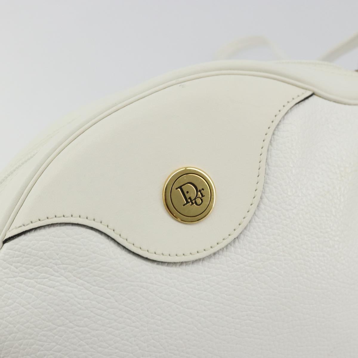 Christian Dior Shoulder Bag Leather White Gold Auth 176650