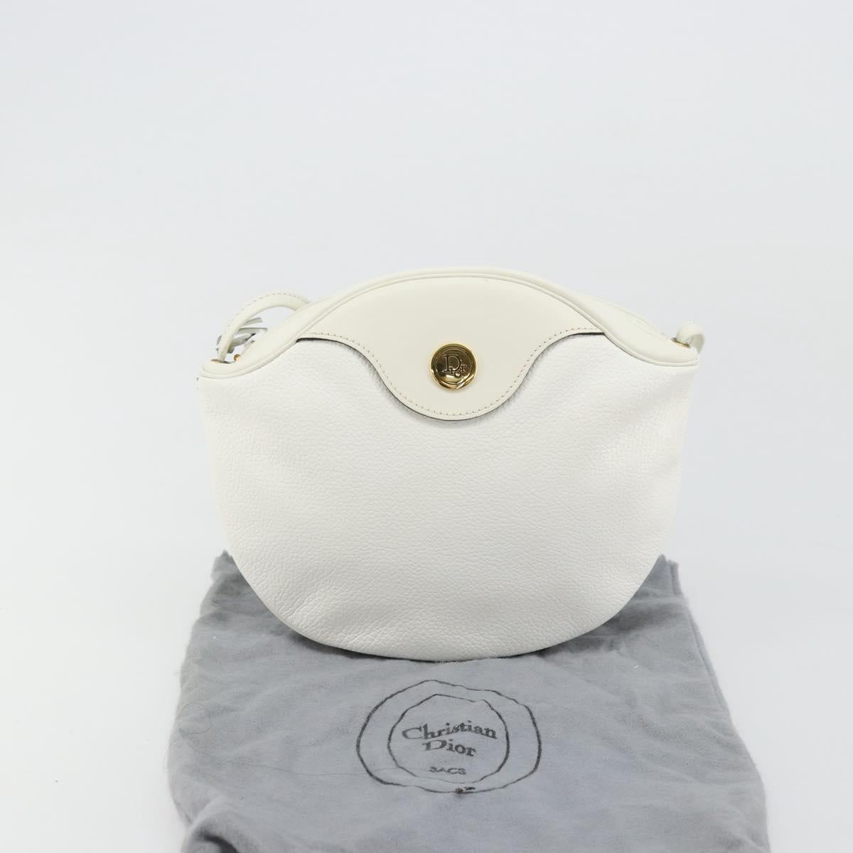 Christian Dior Shoulder Bag Leather White Gold Auth 176650