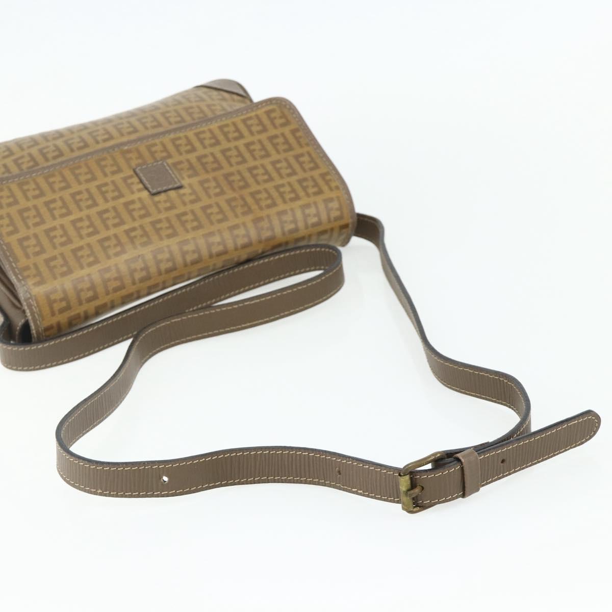 FENDI Zucchino Canvas Shoulder Bag Beige Gold Auth 176651