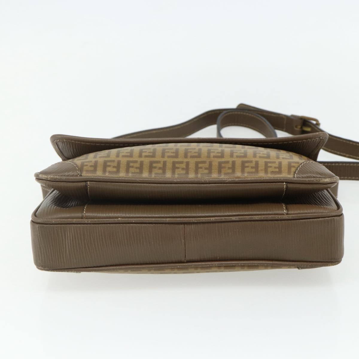 FENDI Zucchino Canvas Shoulder Bag Beige Gold Auth 176651