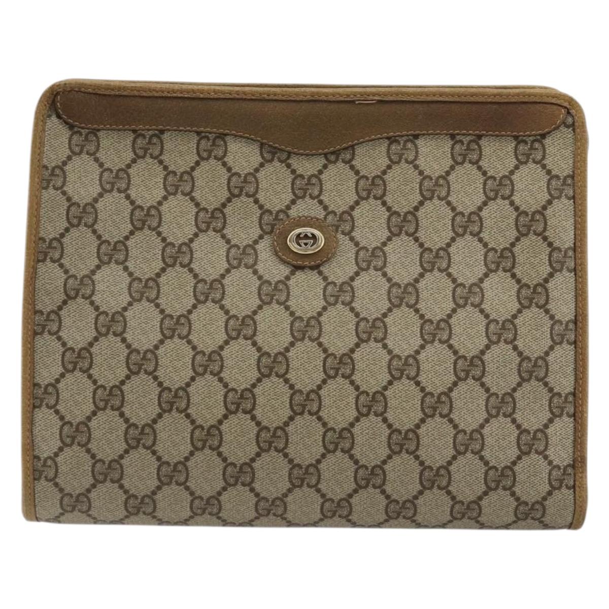 GUCCI GG Supreme Clutch Bag PVC Beige Gold 97 01 036 Auth 176652