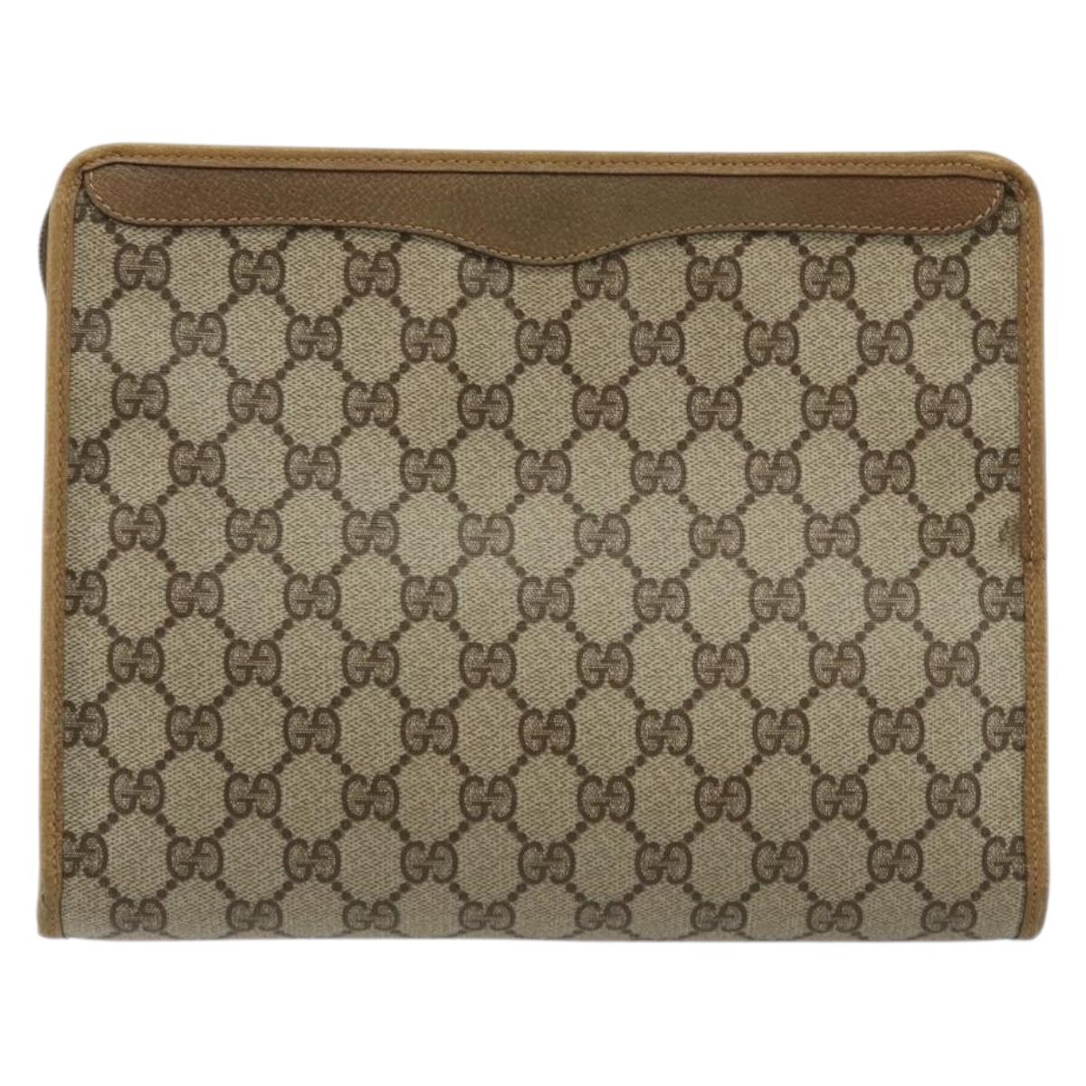 GUCCI GG Supreme Clutch Bag PVC Beige Gold 97 01 036 Auth 176652