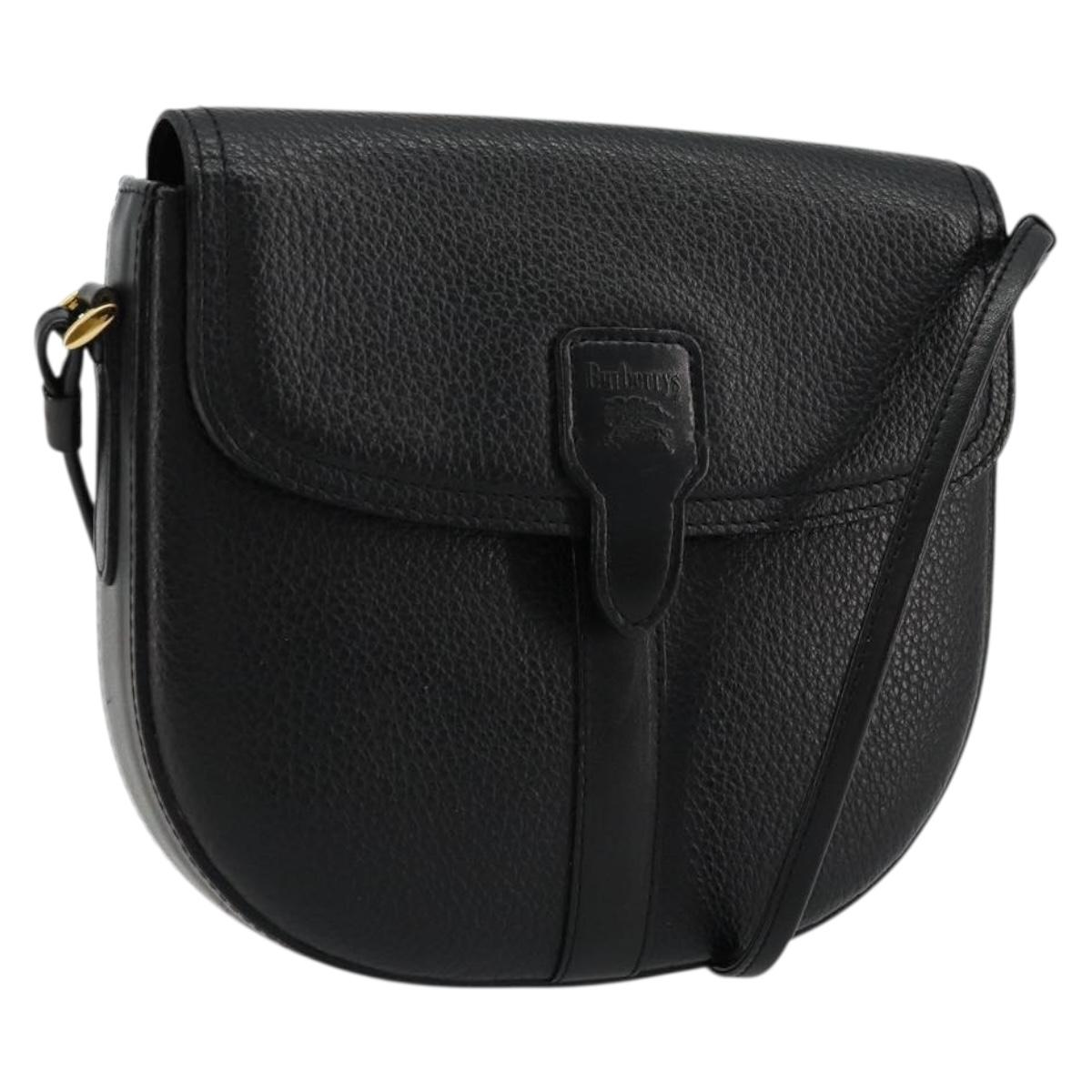 Burberrys Shoulder Bag Leather Black Gold Auth 176661