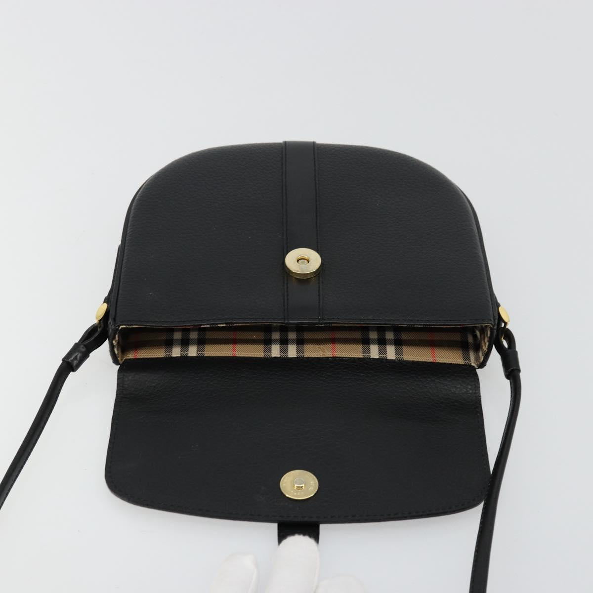 Burberrys Shoulder Bag Leather Black Gold Auth 176661