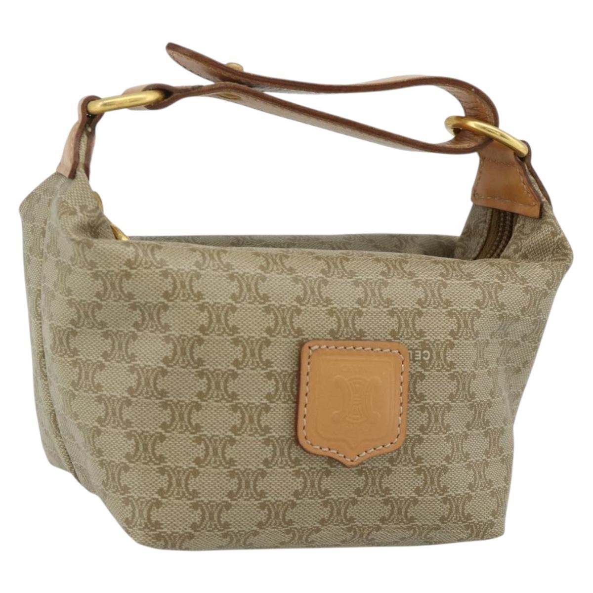 CELINE Macadam Canvas Hand Pouch PVC Beige Gold Auth 176668A