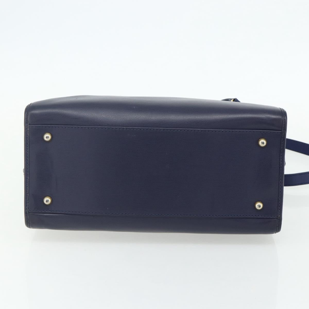 CELINE Hand Bag Leather 2way Navy Gold Auth 176670