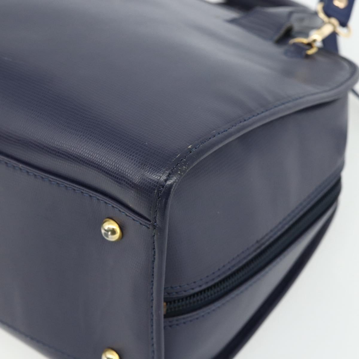 CELINE Hand Bag Leather 2way Navy Gold Auth 176670