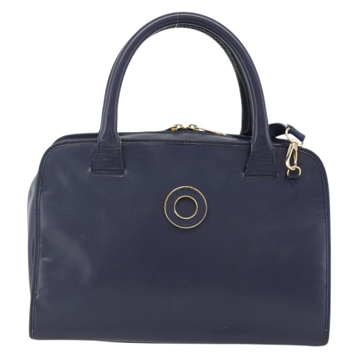 CELINE Hand Bag Leather 2way Navy Gold Auth 176670