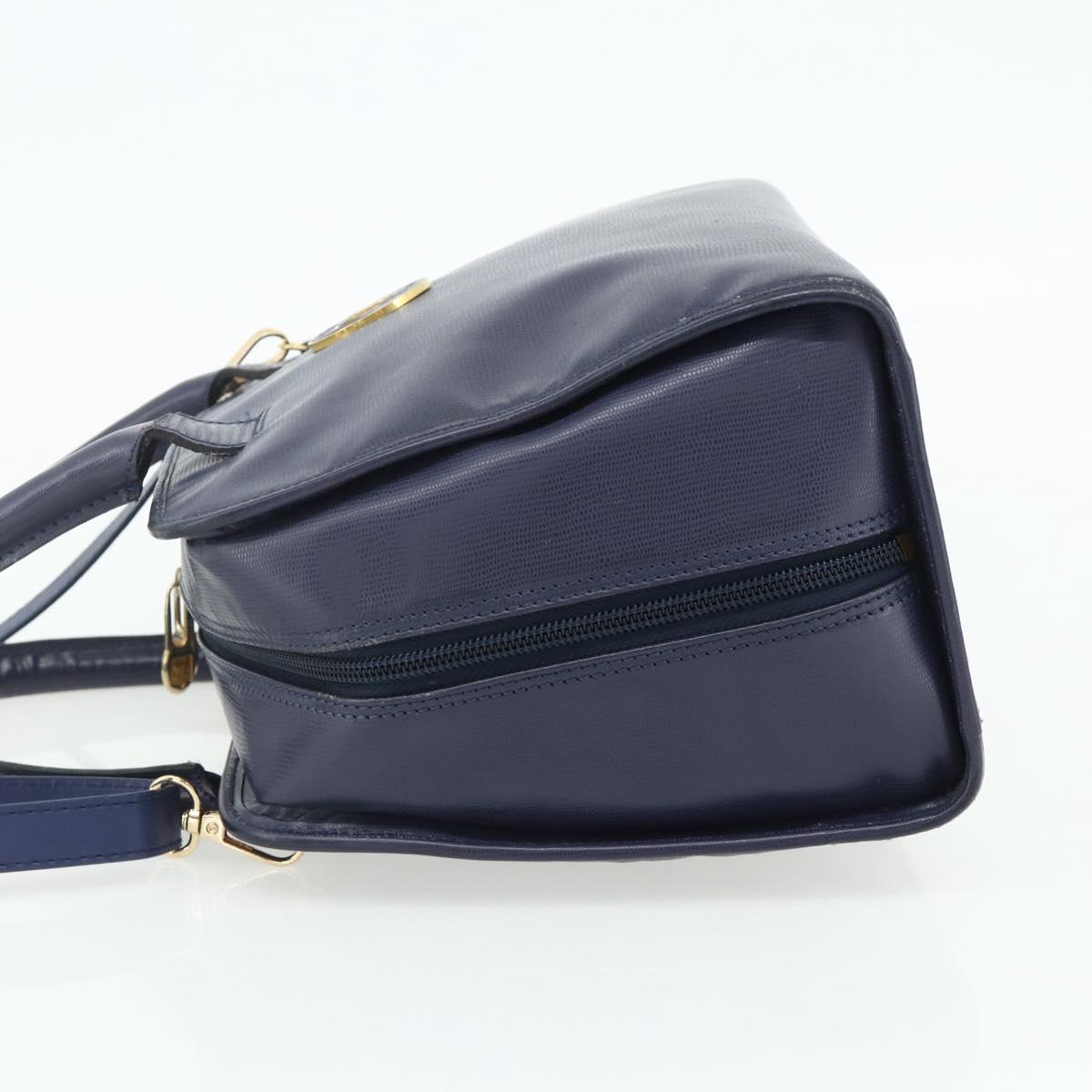 CELINE Hand Bag Leather 2way Navy Gold Auth 176670