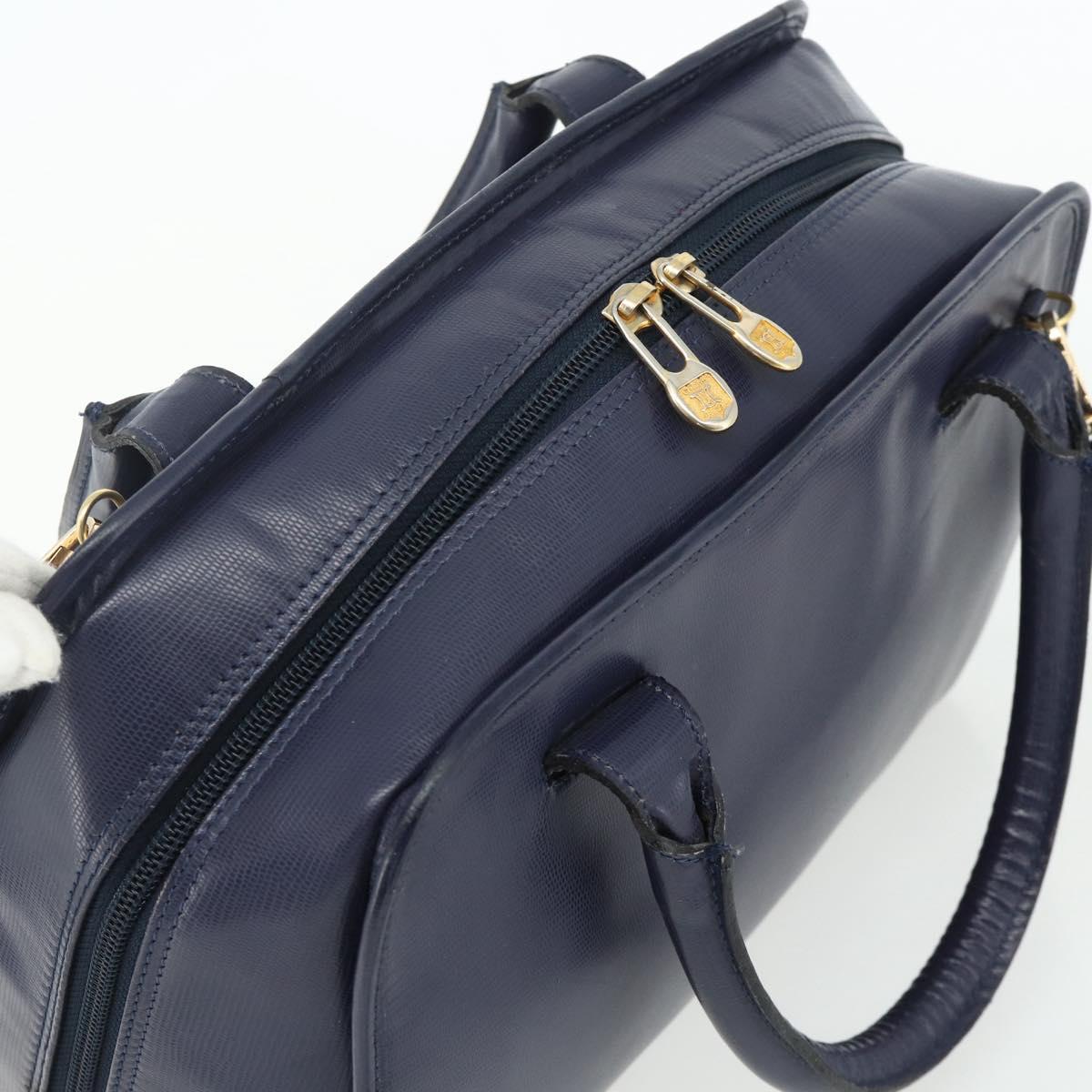 CELINE Hand Bag Leather 2way Navy Gold Auth 176670