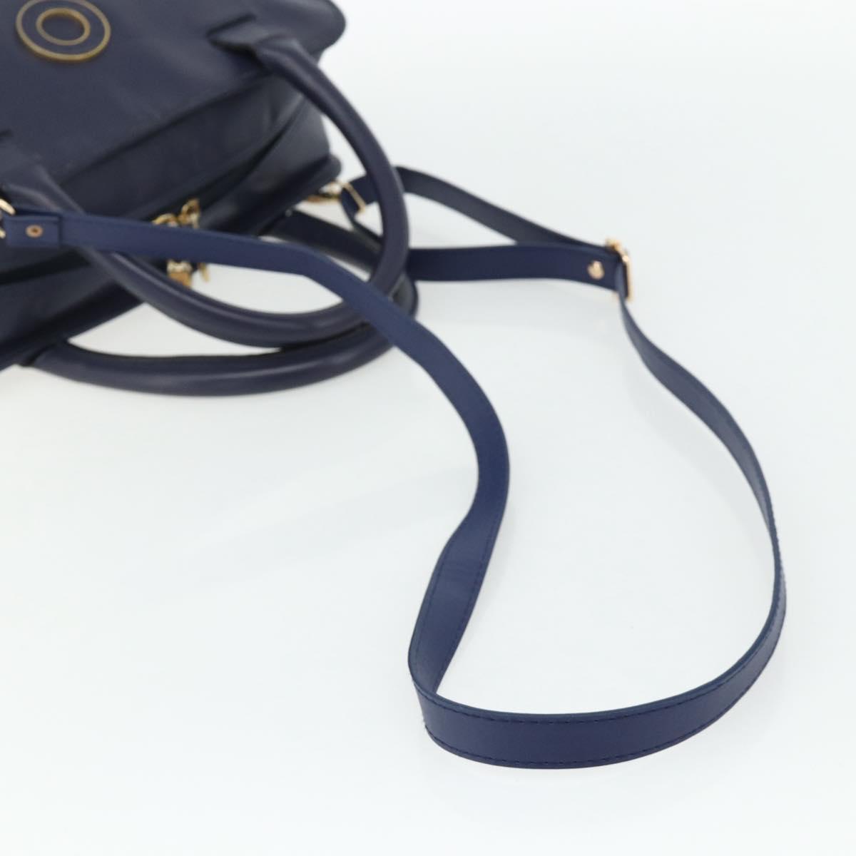 CELINE Hand Bag Leather 2way Navy Gold Auth 176670