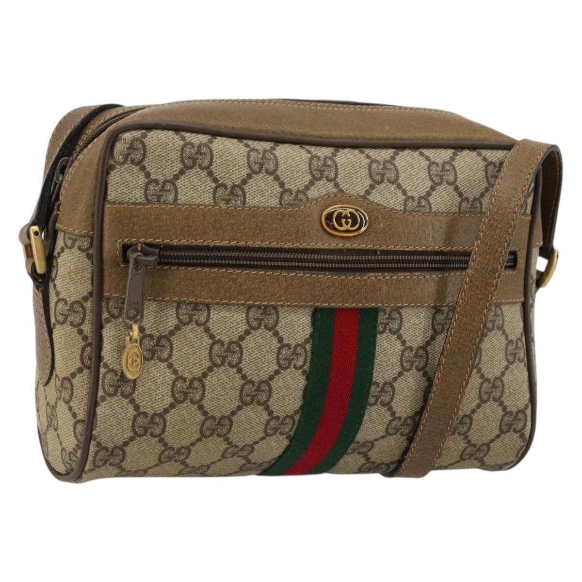 GUCCI GG Supreme Web Sherry Line Bag PVC Beige Red 56 02 004 Auth 176671