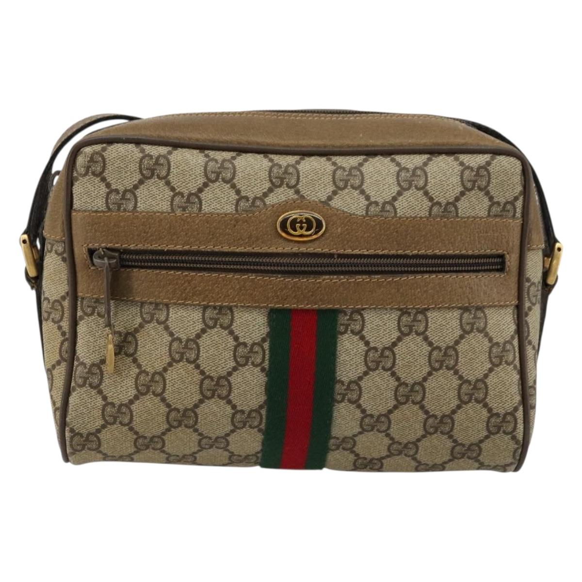 GUCCI GG Supreme Web Sherry Line Bag PVC Beige Red 56 02 004 Auth 176671