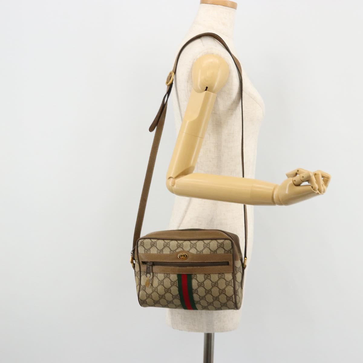 GUCCI GG Supreme Web Sherry Line Bag PVC Beige Red 56 02 004 Auth 176671