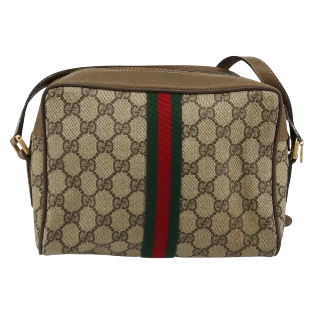 GUCCI GG Supreme Web Sherry Line Bag PVC Beige Red 56 02 004 Auth 176671