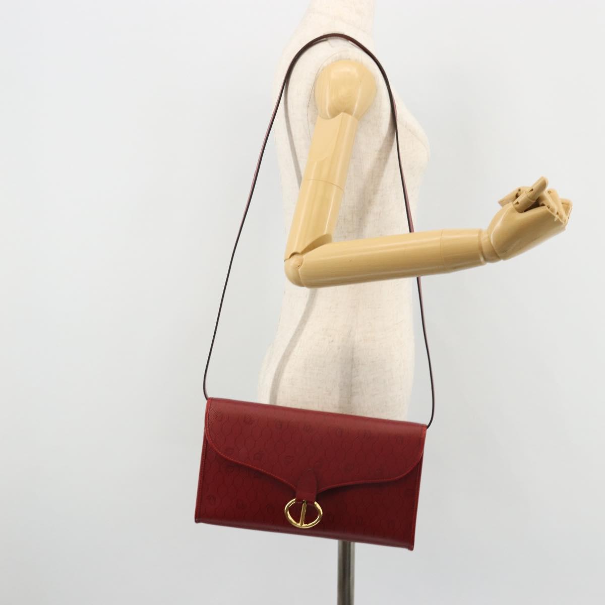 Christian Dior Honeycomb Canvas Shoulder Bag PVC Red Gold Auth 176675