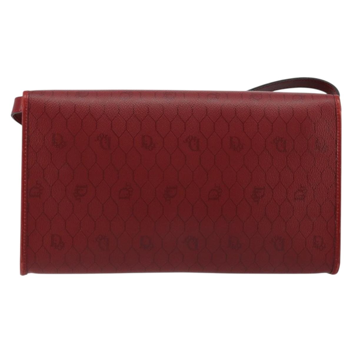 Christian Dior Honeycomb Canvas Shoulder Bag PVC Red Gold Auth 176675