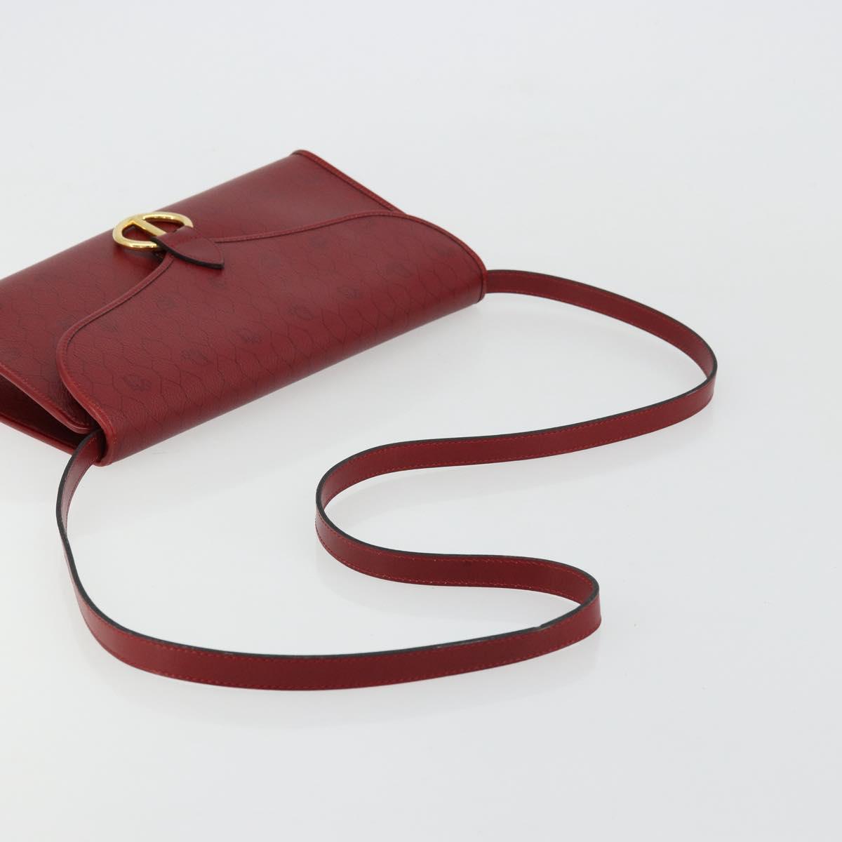 Christian Dior Honeycomb Canvas Shoulder Bag PVC Red Gold Auth 176675