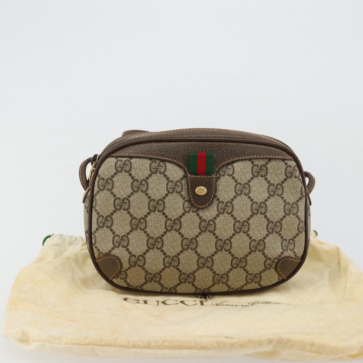 GUCCI GG Supreme Web Sherry Line Bag PVC Beige Red 89 02 055 Auth 176678